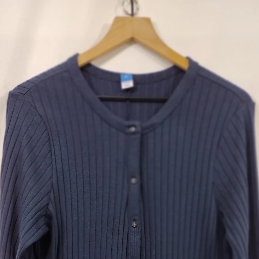 Old Navy Fitted Rib-Knit Midi Button-Front Dress Womens XL Blue Retro Minimalist - Picture 3 of 9
